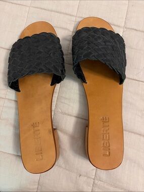 LIBERTÉ Black Woven Slide Mules